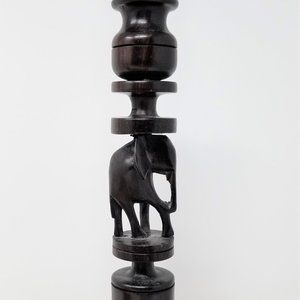 Hand Carved Wood Elephant Candlestick 10-1/2" Tall